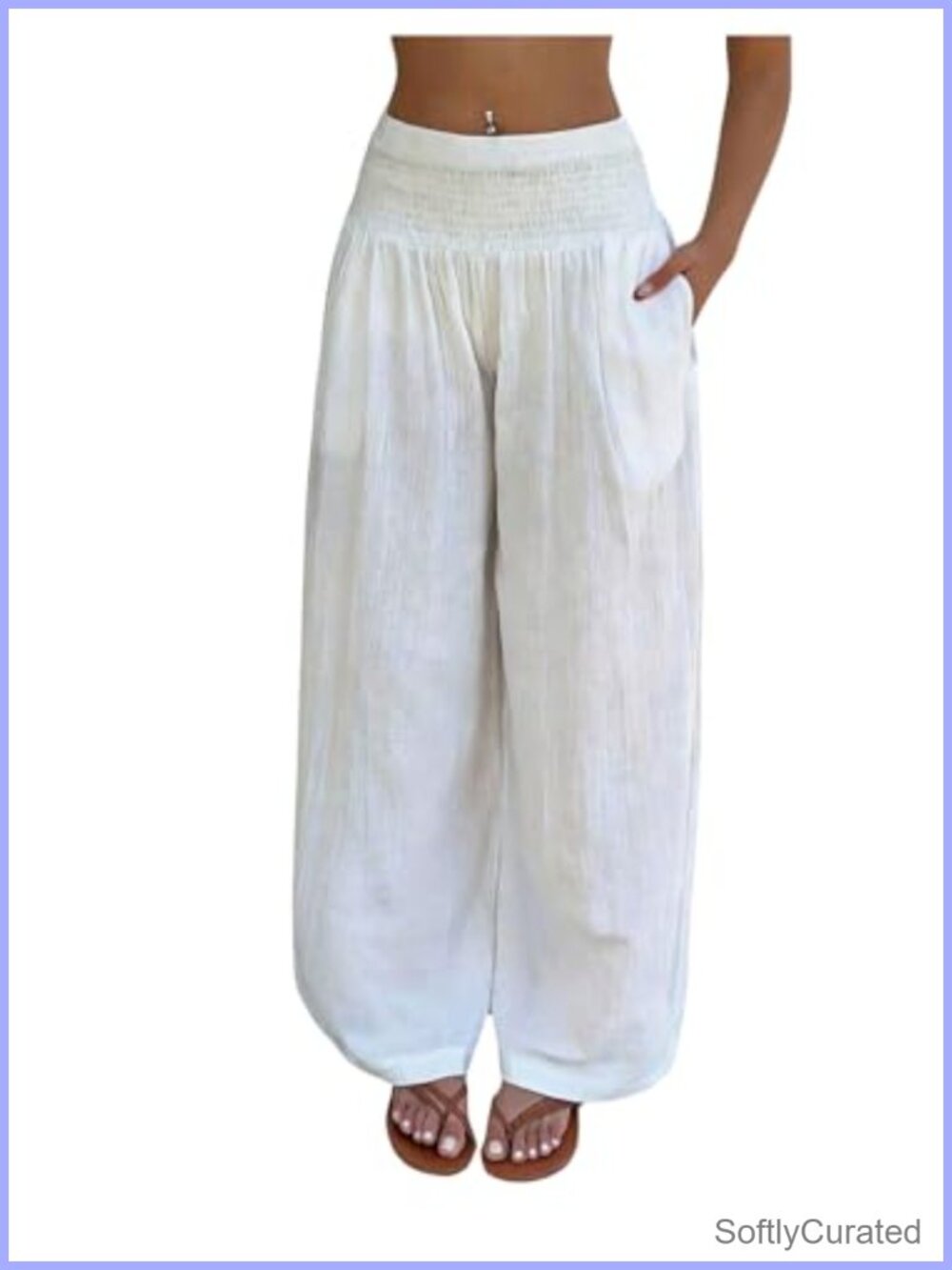 Flowy Linen Palazzo Pants High Waisted Wide Leg Beach Trousers